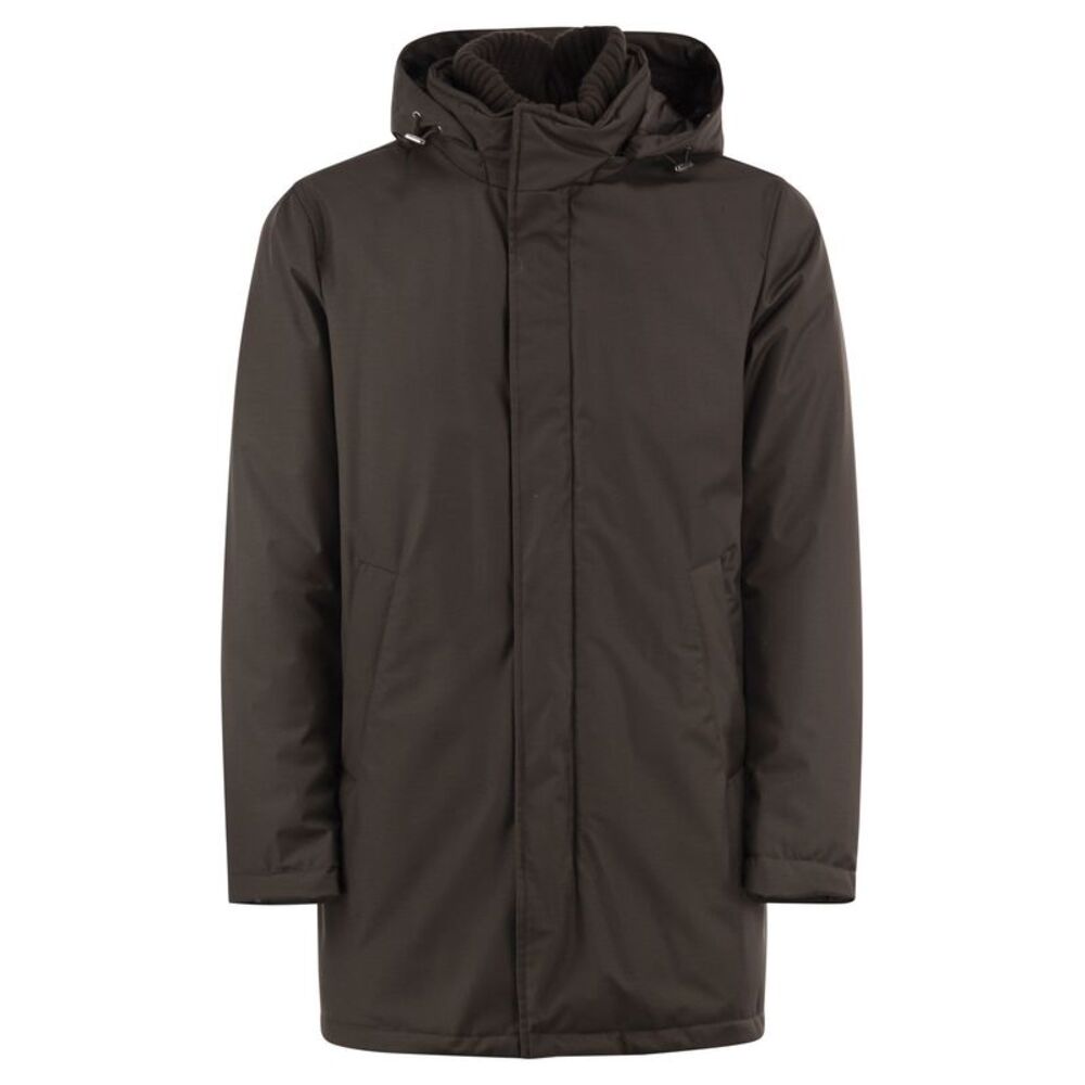 Herno Men Hooded Parka With Knitted Inner Collar